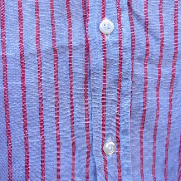 Frank & Eileen Linen Button Down Long Sleeve Pink Blue Striped Blouse Large - Picture 5 of 9